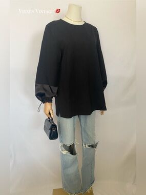 SCAPA LAUREN PERRE MOD 'SILK CUFF BLOUSE' IN BLACK